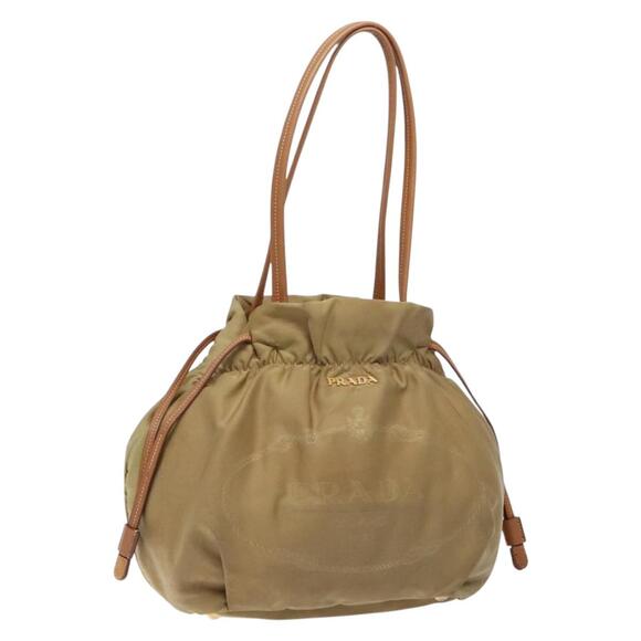 PRADA Hand Bag Nylon Beige Gold - Picture 1 of 13